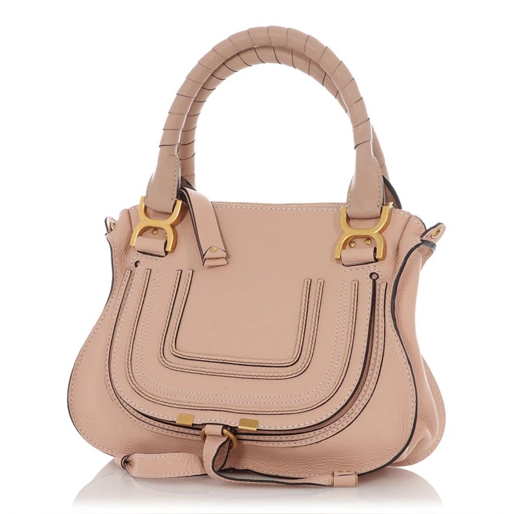 CHLOE Small Marcie Leather Shoulder Top Handle Bag in Sandy Beige